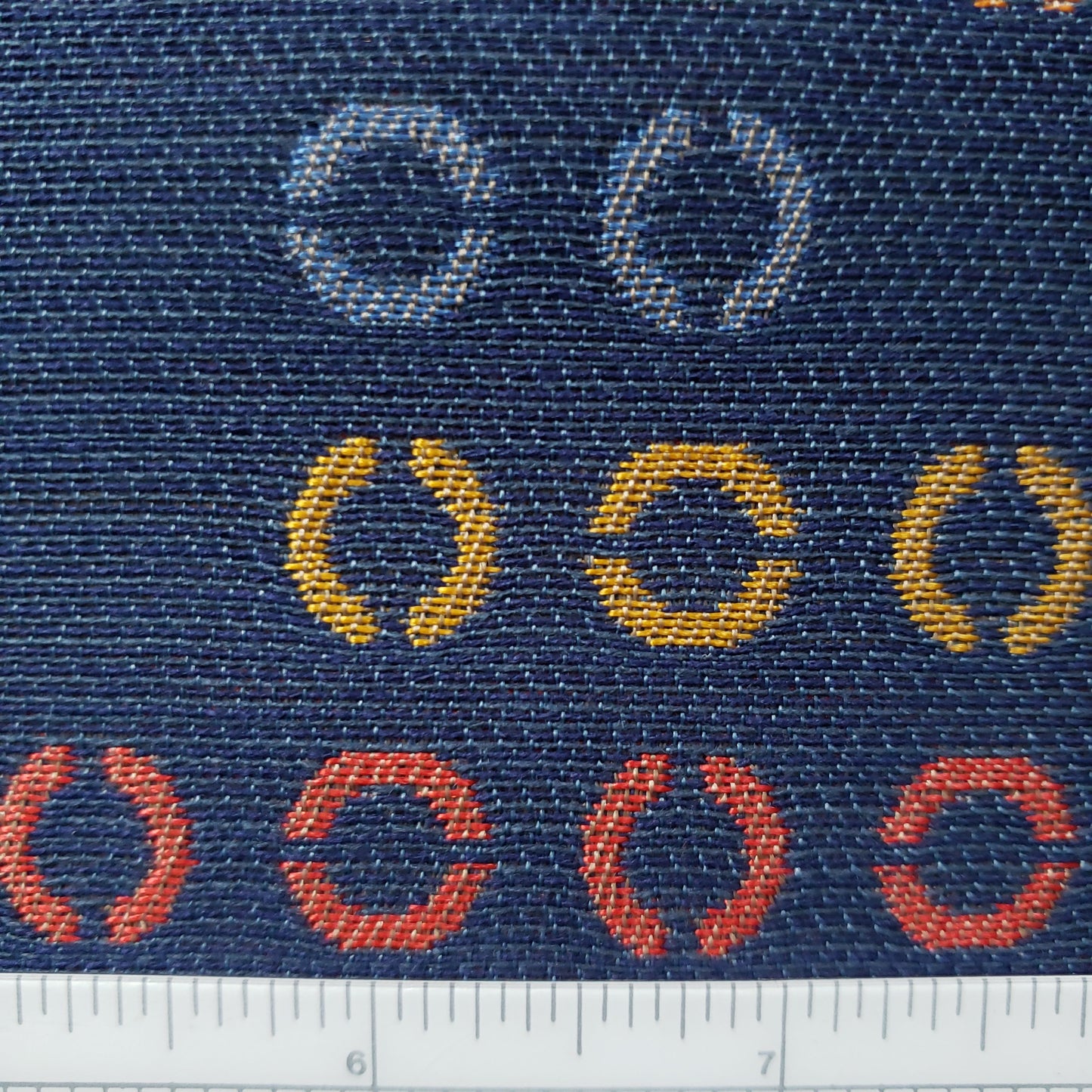 Bright Baubles on Blue Fabric