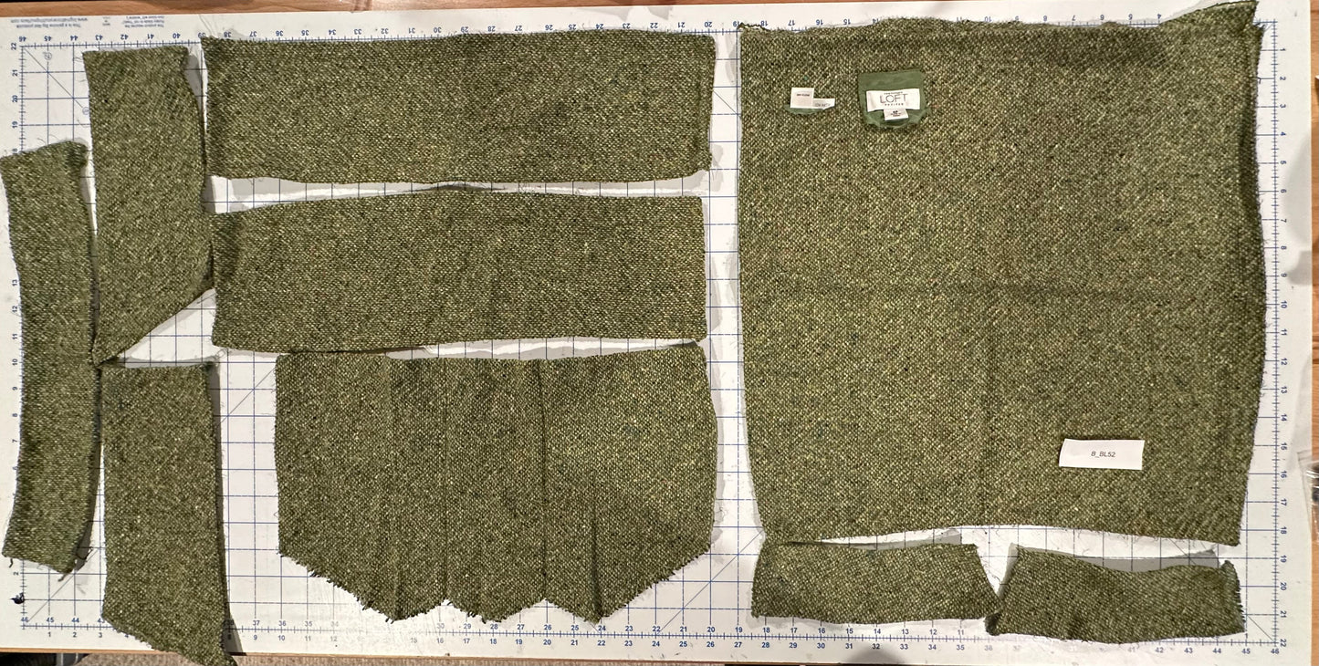 Green Tweed Wool Skirt  - Deconstructed